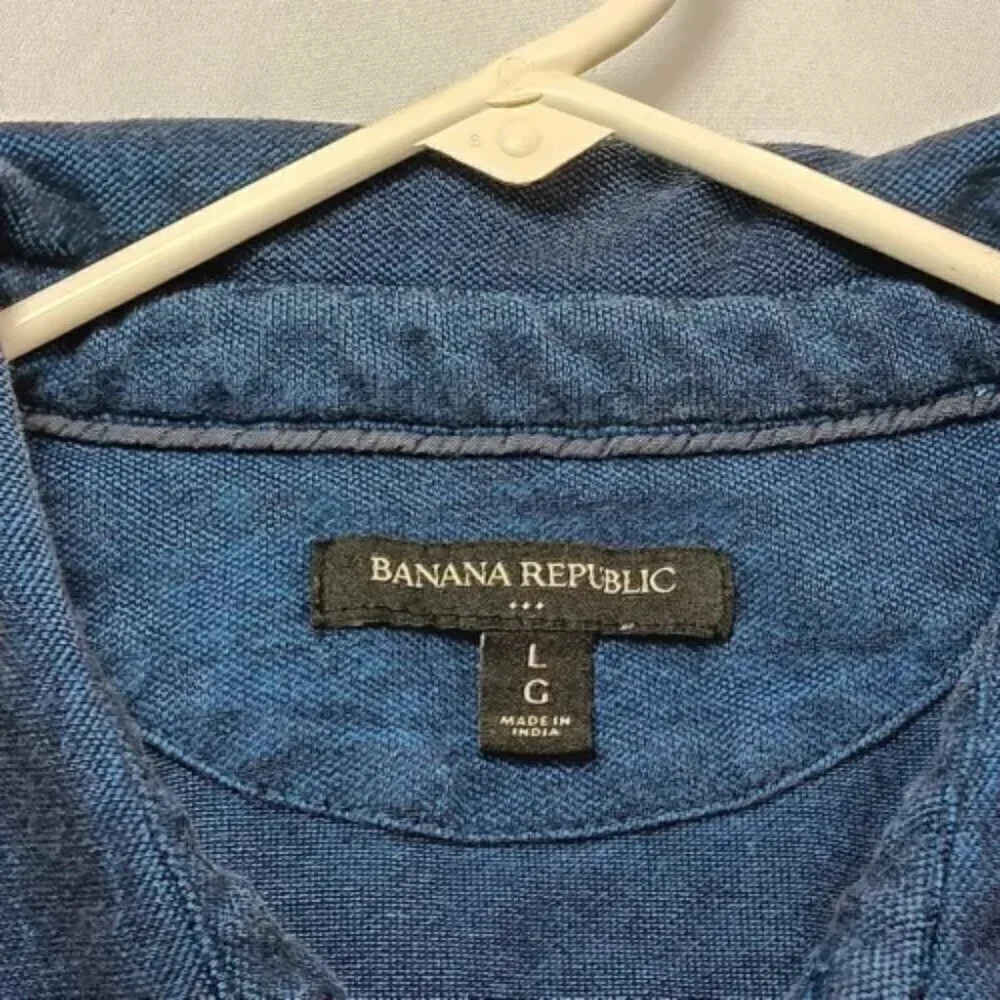 Banana Republic Pique Polo Men's Large Heathered Blue Front Pocket Top Shirt GUC